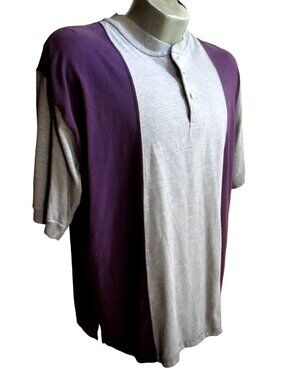 True Vintage Henley Shirt Large Citi Express Two-Tone Polo Shirt Purple & Gray